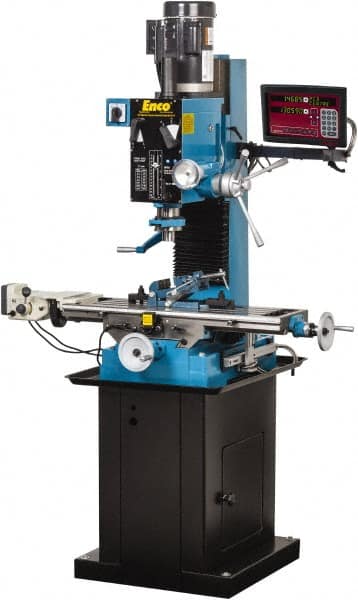 Enco - 1 Phase, 20" Swing, Geared Head Mill Drill Combination - 37-1/2" Table Length x 28" Table Width, 22" Longitudinal Travel, 8" Cross Travel, 6 Spindle Speeds, 2 hp, 220 Volts - Strong Tooling