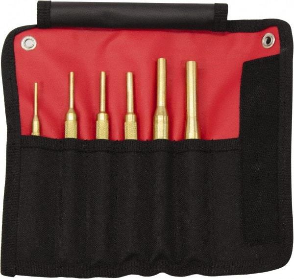 Mayhew - 12 Piece, 1/16 to 1/2", Pin Punch Set - Round Shank, Brass, Comes in Kit Bag - Strong Tooling