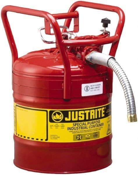 Justrite - 5 Gal Brass Type II DOT Safety Can - 17-1/2" High x 11-3/4" Diam, Red - Strong Tooling