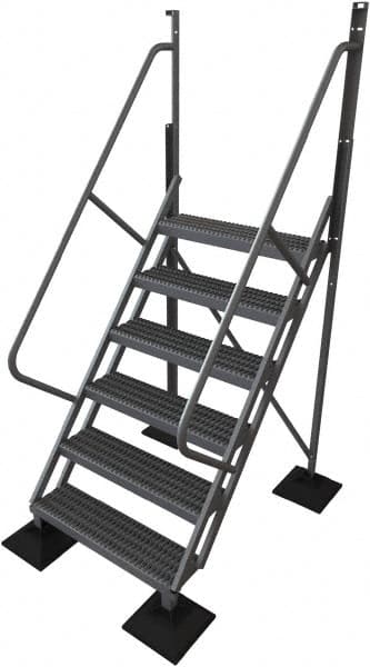 TRI-ARC - 102" 6 Step Configurable Rooftop Ladder - 50° Incline, 500 Lb Capacity, 60" Platform Height, 52-3/4" Base Width x 60" Base Depth, Serrated - Strong Tooling