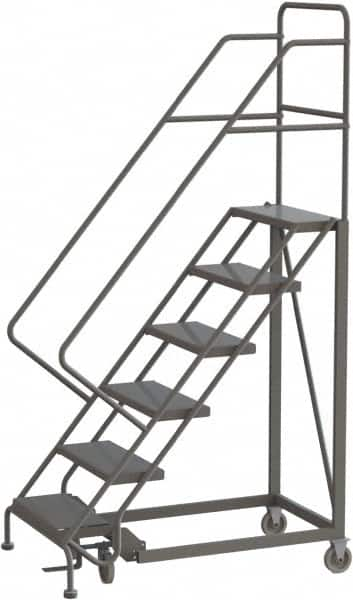 TRI-ARC - 96" 6 Step Configurable Rolling Ladder - 50° Incline, 450 Lb Capacity, 60" Platform Height, 35" Base Width x 50" Base Depth, Perforated Tread - Strong Tooling