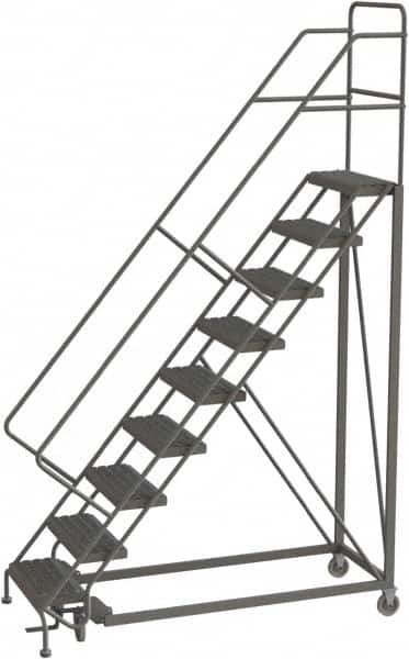 TRI-ARC - 126" 9 Step Configurable Rolling Ladder - 50° Incline, 450 Lb Capacity, 90" Platform Height, 35" Base Width x 71" Base Depth, Serrated - Strong Tooling