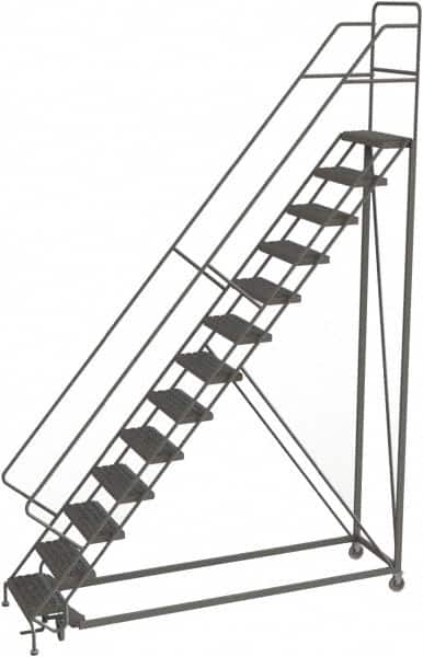 TRI-ARC - 166" 13 Step Configurable Rolling Ladder - 56° Incline, 450 Lb Capacity, 130" Platform Height, 39" Base Width x 97" Base Depth, Serrated - Strong Tooling