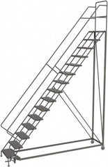 TRI-ARC - 186" 15 Step Configurable Rolling Ladder - 56° Incline, 450 Lb Capacity, 150" Platform Height, 39" Base Width x 111" Base Depth, Perforated Tread - Strong Tooling