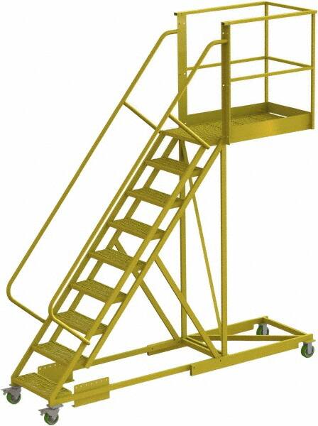 TRI-ARC - 132" 9 Step Configurable Cantilever Ladder - Supported, 300 Lb Capacity, 90" Platform Height, 30" Base Width x 117" Base Depth, Serrated - Strong Tooling