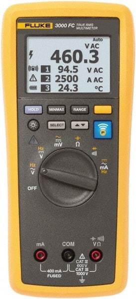 Fluke - FLK-3000 FC, CAT IV, CAT III, 1,000 VAC/VDC, Digital True RMS Auto Ranging Manual Ranging Wireless Multimeter - 50 Ohm, Measures Voltage, Capacitance, Current, Frequency, Resistance - Strong Tooling