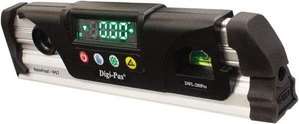 Digi-Pas - Magnetic 9-1/2" Long 2 Vial Torpedo Level - Aluminum, Black/Silver, 1 Plumb & 1 Level Vial - Strong Tooling