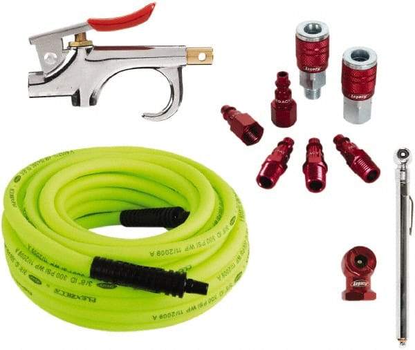 Legacy - 11 Piece Blow Gun & Hose Compressor Accessory Kit - 50' Hose, 3/8" Hose ID, 1/4" Fitting - Strong Tooling