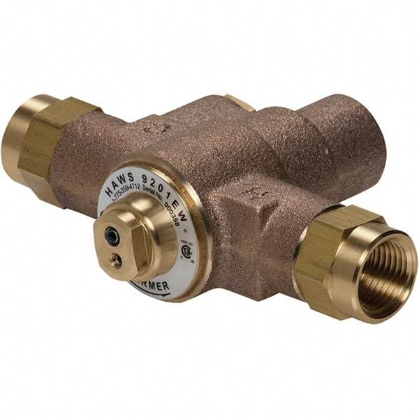 Haws - 1/2" Inlet, 2-5/8" Long x 6-1/8" Wide x 5-1/4" High, Brass Plumbed Wash Station Tempering Valve - Compatible with Combination Drench Shower & Eye/Face Wash Stations - Strong Tooling