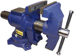 Interstate - 5" Jaw Width x 4-15/16" Jaw Opening Capacity, 2.64" Throat Depth, Bench & Pipe Combination Vise - 19/32 to 2.52" Pipe Capacity, Swivel Base, Bolt Down Attachment, Cast Iron - Strong Tooling