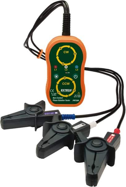 Extech - 3 Phase, 75 to 1,000 VAC, 45 to 65 Hz, 14 to 122°F, LED Display Phase Rotation Tester - AA, Includes (4) AA Batteries, Pouch Case, Test Leads with Large Color-Coded Alligator Clips, CAT III 600 V, CE, EN 61010-1 - Strong Tooling