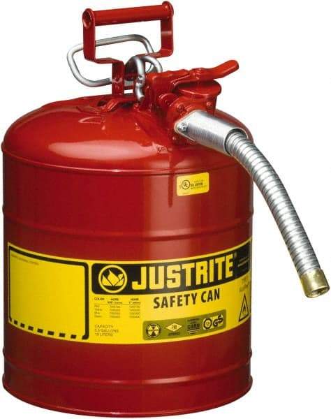 Justrite - 5 Gal Galvanized Steel Type II Safety Can - 17-1/2" High x 11-3/4" Diam, Red with Yellow - Strong Tooling