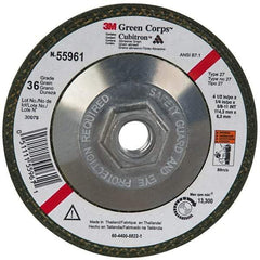 3M - 36 Grit, 4-1/2" Wheel Diam, 1/4" Wheel Thickness, Type 27 Depressed Center Wheel - Ceramic, 13,300 Max RPM, Compatible with Angle Grinder - Strong Tooling