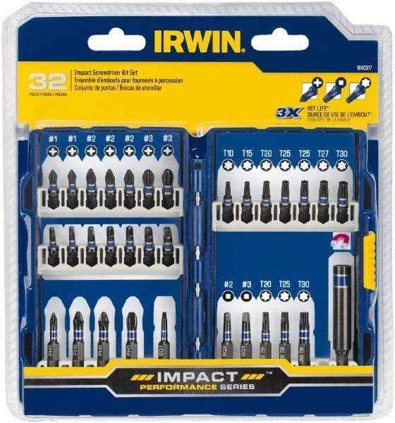 Irwin - 32 Piece, Phillips, Square, Torx Handle, Drive Set - #1 to #3 - Strong Tooling