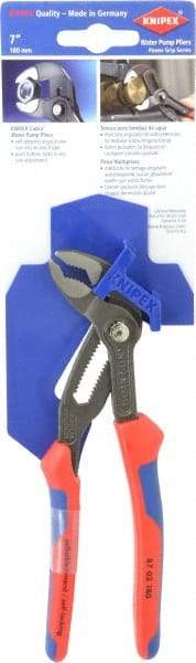 Knipex - 7-1/4" OAL, 1-1/2" Max Capacity, 18 Position Water Pump Tongue & Groove Pliers - Self Grip V-Jaws, Ergo Dual Component Handles - Strong Tooling