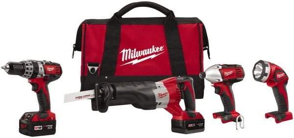 Milwaukee Tool - 18 Volt Cordless Tool Combination Kit - Includes 1/2" Hammer Drill, 1/4" Hex Impact Driver & Sawzall Reciprocating Saw, Lithium-Ion Battery Included - Strong Tooling