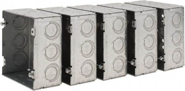 Value Collection - (17) 1/2 & 3/4" Knockouts, Steel Square Junction Box - 4-11/16" Overall Height x 4-11/16" Overall Width x 2-1/8" Overall Depth - Strong Tooling