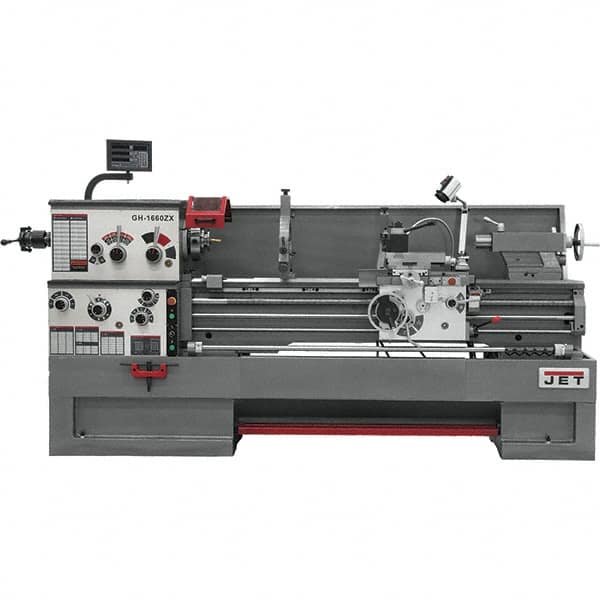 Jet - 16" Swing, 60" Between Centers, 230 Volt, Triple Phase Engine Lathe - 7MT Taper, 7-1/2 hp, 25 to 1,800 RPM, 3-1/8" Bore Diam, 44-1/2" Deep x 65-1/2" High x 117" Long - Strong Tooling