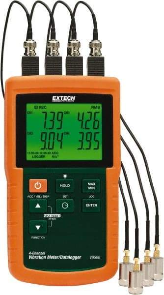 Extech - 10Hz to 1kHz (mm), LCD Vibration Meter Datalogger - 8 AA Batteries, 4 Channels - Strong Tooling