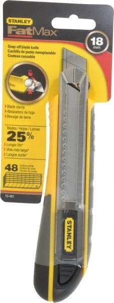 Stanley - Snap Utility Knife - 4-3/8" Blade, Yellow, Silver & Black TPE Handle, 6 Blades Included - Strong Tooling