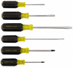 Stanley - 6 Piece Cabinet, Phillips & Slotted Screwdriver Set - Blade Sizes: Length 3, 4 & 6, Width 1/4, 5/16 & 3/16, Bit Sizes: Philips #1 to #2 - Strong Tooling