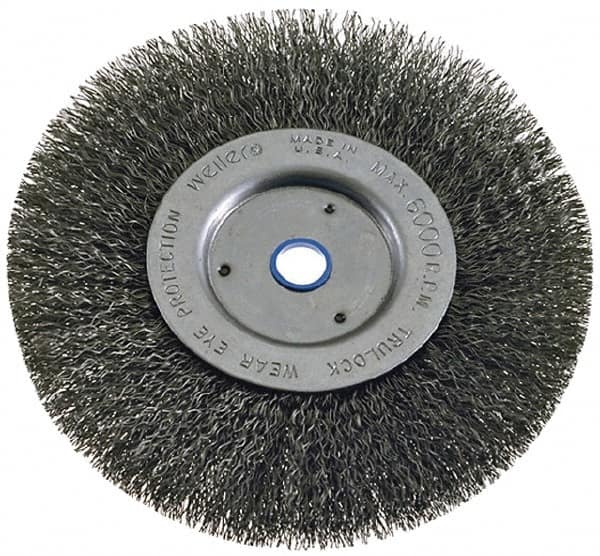 Weiler - 6" OD, 2" Arbor Hole, Crimped Steel Wheel Brush - 1-1/4" Face Width, 1-1/8" Trim Length, 0.008" Filament Diam, 6,000 RPM - Strong Tooling