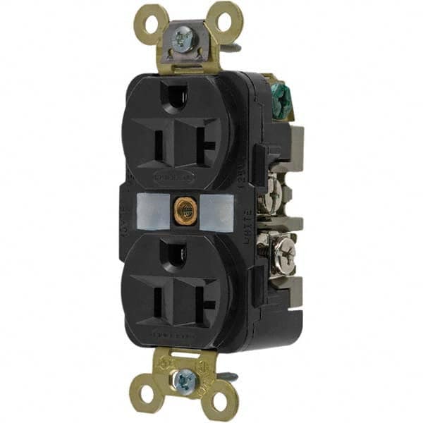 Hubbell Wiring Device-Kellems - 125V 20A NEMA 5-20R Industrial Grade Black Straight Blade Duplex Receptacle - Strong Tooling