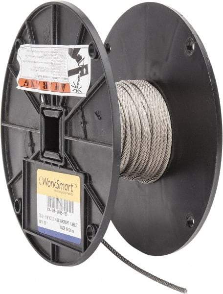 Value Collection - 50' Long, 1/8" Diam, Aircraft Cable - 1,780 Lb Breaking Strength, Material Grade 316, 7 x 19 Strand Core - Strong Tooling