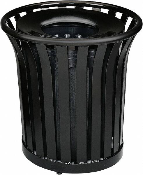 Rubbermaid - 36 Gal Black Round Decorative Waste Receptacle With Top - Steel, 826mm High - Strong Tooling