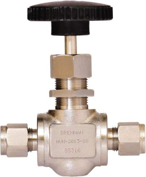 Brennan - 3/8" Pipe, Straight Needle Valve - PTFE Seal, Tube Ends, Stainless Steel Valve, 6,000 Max psi - Strong Tooling