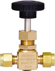 Brennan - 1/4" Pipe, Straight Needle Valve - PTFE Seal, Tube Ends, Brass Valve, 3,000 Max psi - Strong Tooling