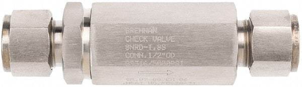 Brennan - 1/2" Stainless Steel Check Valve - Check Valve, Tube Ends, 6,000 WOG - Strong Tooling