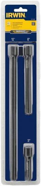 Irwin - 3/8" Drive Socket Extension Set - 3 Pieces, Includes 3, 6, 12" Lengths - Strong Tooling