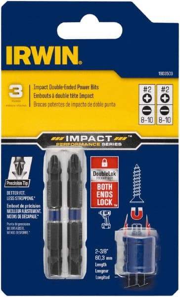 Irwin - 3 Piece, Phillips, Slotted Handle, Double End Bit Set - No. 2 Phillips - Strong Tooling