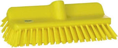 Vikan - 1-1/2" Bristle Length, Polyester Cleaning & Finishing Brush - 9-5/8" Long x 5" Wide Head, 10" OAL, European Threaded Handle, Yellow, Polypropylene Block - Strong Tooling