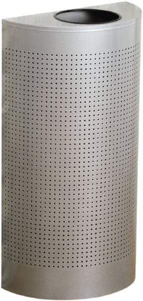 Rubbermaid - 12 Gal Silver Half-Round Decorative Waste Receptacle With Top - Steel, 32" High x 18" Wide - Strong Tooling