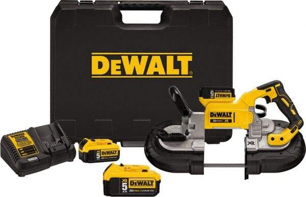 DeWALT - 20 Volt, 490 SFPM Cordless Portable Bandsaw - 5" (Round) & 5 x 5" (Rectangle) Cutting Capacity, Lithium-Ion Battery Included - Strong Tooling