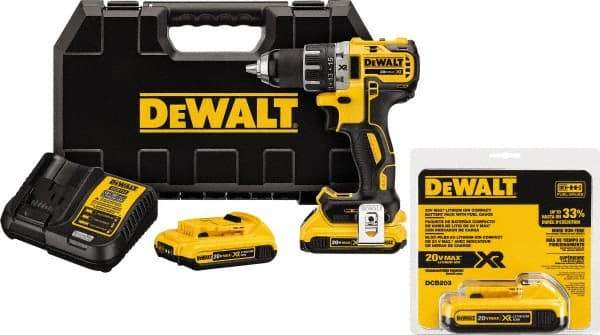 DeWALT - 20 Volt 1/2" Chuck Mid-Handle Cordless Drill - 0-500 & 0-2000 RPM, Keyless Chuck, Reversible, 3 Lithium-Ion Batteries Included - Strong Tooling