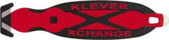 Klever Innovations - Recessed/Hook Blade Box Cutter - 5-3/4" Carbon Steel Blade, Red Plastic Handle, 2 Blades Included - Strong Tooling