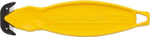 Klever Innovations - Recessed/Hook Blade Box Cutter - 6-1/4" Carbon Steel Blade, Yellow Plastic Handle, 2 Blades Included - Strong Tooling