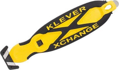 Klever Innovations - Recessed/Hook Blade Box Cutter - 5-3/4" Carbon Steel Blade, Yellow Plastic Handle, 2 Blades Included - Strong Tooling