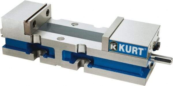 Kurt - 4" Jaw Width, 6" Jaw Opening Capacity, Horizontal Stationary Machine Vise - Manual Operation, 7,500 Lb Capacity, 1 Station, 14.16" Long x 3.4900" High x 1-15/64" Deep, 1.235" Jaw Height, Ductile Iron - Strong Tooling