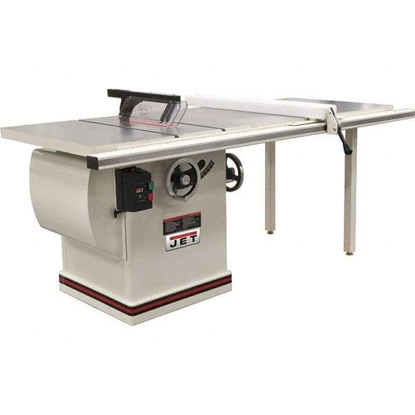 Jet - 12" Blade Diam, 1" Arbor Diam, 1 Phase Table Saw - 5 hp, 86" Wide x 32" Deep x 42" High, 230 Volt, 4" Cutting Depth - Strong Tooling