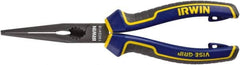 Irwin - 8" OAL, 5/8" Jaw Length x 2-7/8" Jaw Width, Long Nose Side Cutting Pliers - Serrated Jaw, Standard Head, Comfort Grip Handles - Strong Tooling