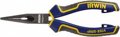 Irwin - 6" OAL, 7/16" Jaw Length x 2" Jaw Width, Long Nose Side Cutting Pliers - Serrated Jaw, Standard Head, Comfort Grip Handles - Strong Tooling