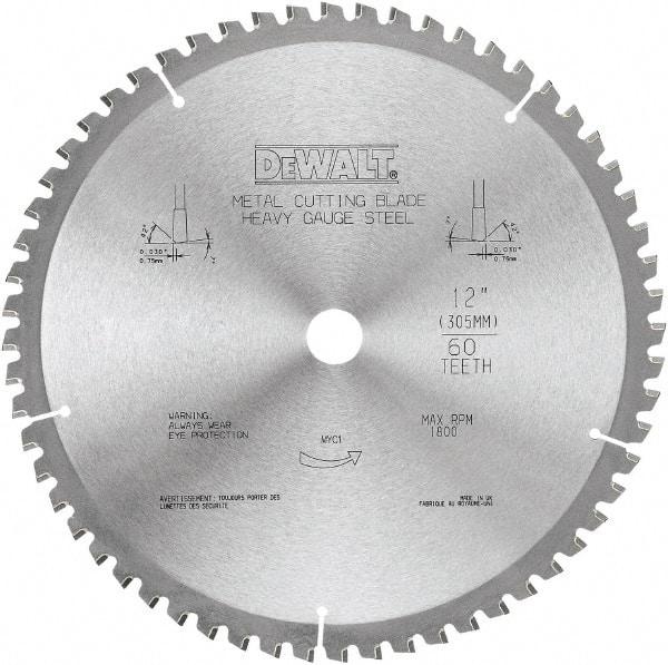 DeWALT - 12" Diam, 1" Arbor Hole Diam, 60 Tooth Wet & Dry Cut Saw Blade - Carbide-Tipped, Standard Round Arbor - Strong Tooling