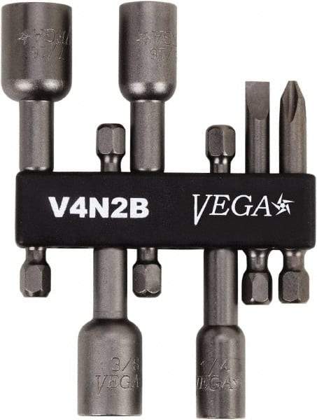 VEGA Industries - 6 Piece, Phillips, Slotted, Magnetic Nutsetters Handle, Screwdriver Bit Set - 1/4" Hex Drive - Strong Tooling