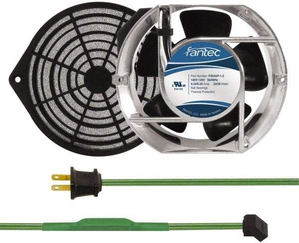 Made in USA - 115 Volts, AC, 240 CFM, Oval Tube Axial Fan Kit - 0.46 Amp Rating, Includes Fan, Fan Guard, 151mm High x 172mm Wide x 51mm Deep, Thermostatically Controlled Fan Cord - Strong Tooling