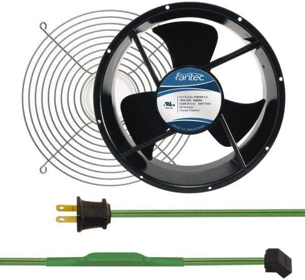 Made in USA - 115 Volts, AC, 600 CFM, Round Tube Axial Fan Kit - 0.22/0.24 Amp Rating, Includes Fan, Fan Guard, 254mm High x 254mm Wide x 89mm Deep, Thermostatically Controlled Fan Cord - Strong Tooling