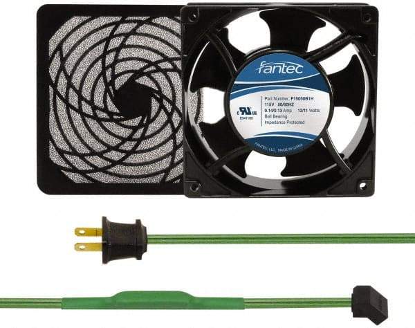 Made in USA - 115 Volts, AC, 103 CFM, Square Tube Axial Fan Kit - 0.26 Amp Rating, 120mm High x 120mm Wide x 38.5mm Deep, Includes Fan, Fan Filter, Thermostatically Controlled Fan Cord - Strong Tooling